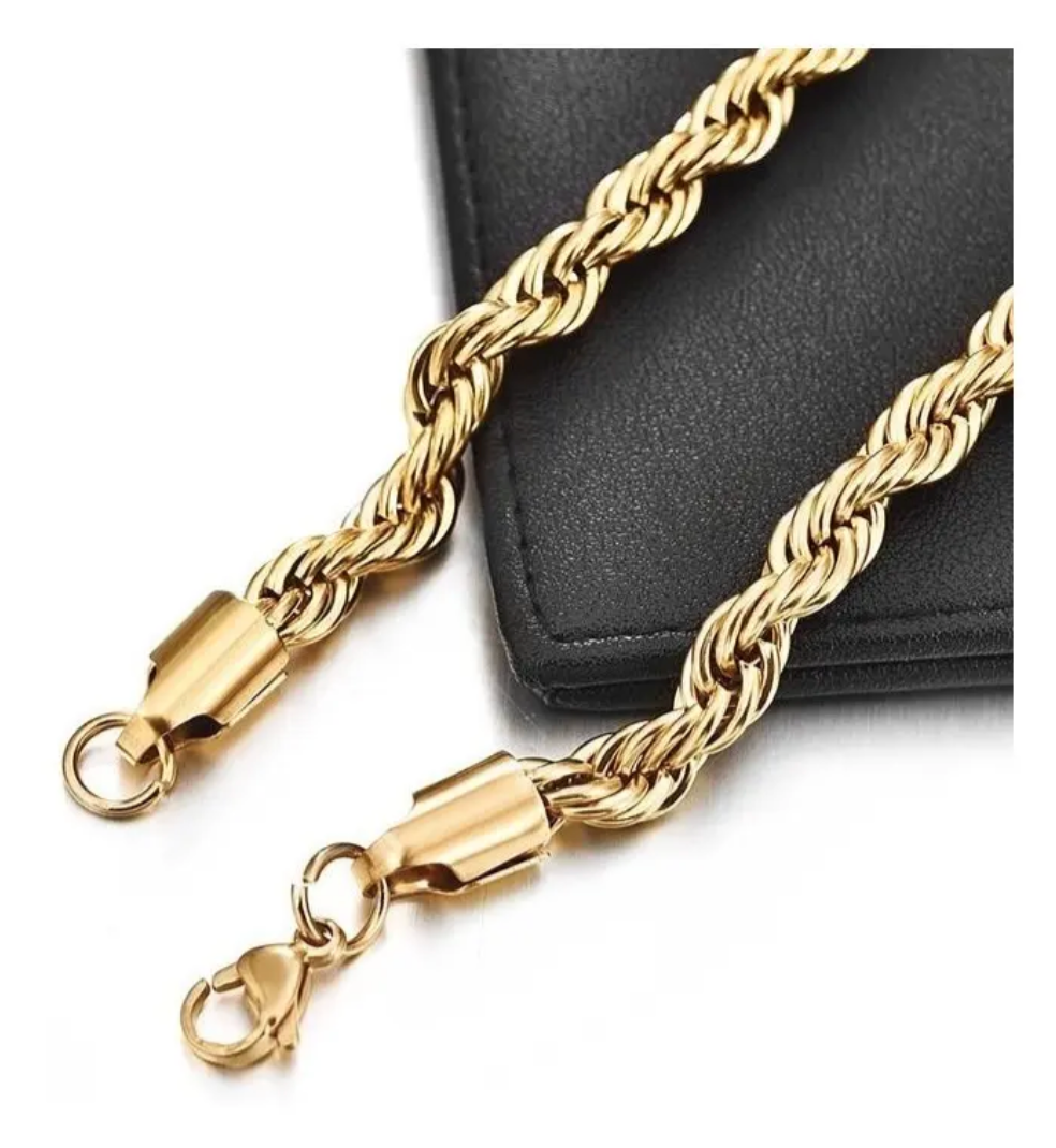 Cadena Torsal 50cm 4mm de Acero Inoxidable con diseño dorado y cierre de seguridad, ideal para hombres y mujeres.